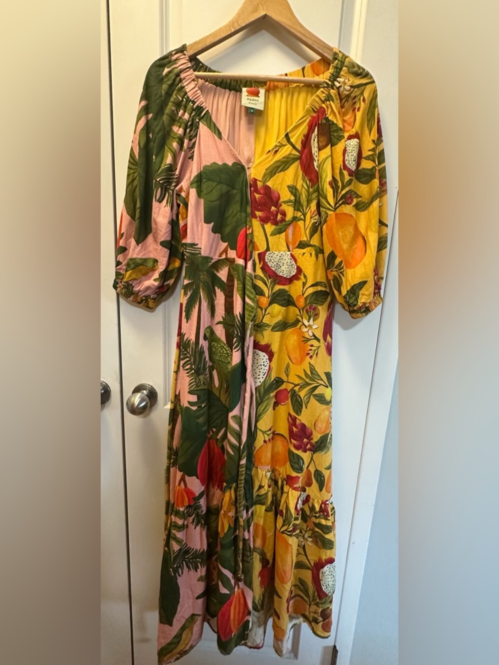 Farm Rio Mixed Prints Linen Blend Wrap Midi Dress – Multi (Size M) - Picture 4 of 10